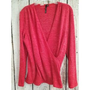 KAY CELINE Women's‎ Medium Heather Red Surplice Neckline Long Sleeve Sweater
